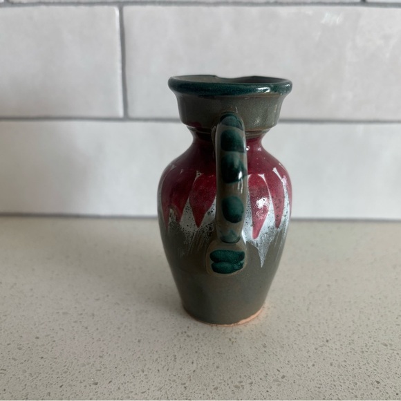 Vintage Made In Italy Bud Vase Pitcher Mid Century Modern 6 inch Green Burgundy - Picture 4 of 6